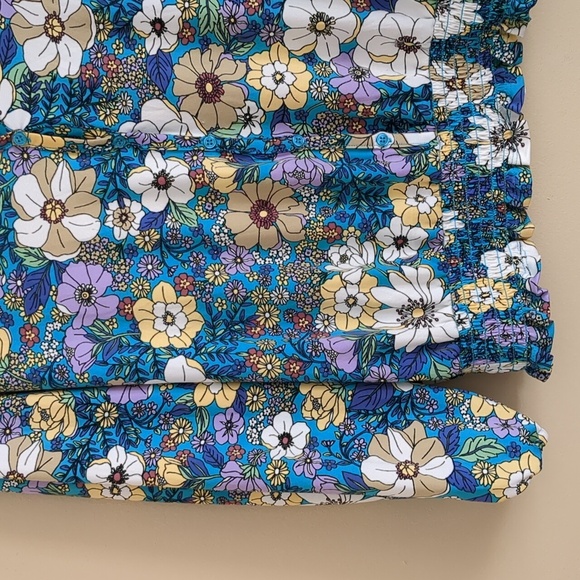 Medium Eclair Floral Flower Top Blue Purple Button Front Shirt - Picture 4 of 13